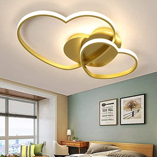 GHY LED Deckenleuchte Modern Liebe Herz Design Deckenlampe Warme Romantische Kronleuchter Acryl Schirm Deckenlicht Wohnzimmerlampe Esszimmer Schlafzimmer Küchen Flur Lampen,Gold