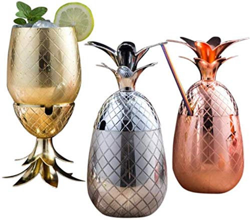 3-teiliger Cocktailglas-Mixbecher aus Edelstahl, mittelalterlicher moderner Rum-Shaker-Kit, ananasförmige Kupferbecher, geeignet für kaltes Bier