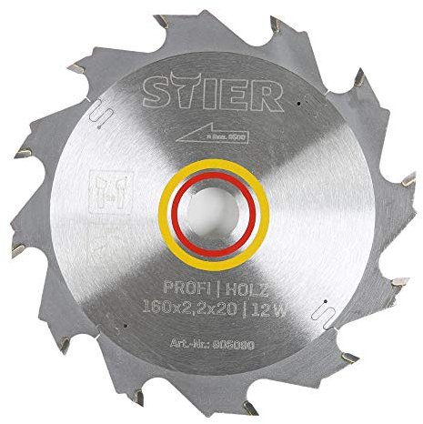 STIER Kreissägeblatt Profi Holz, 160 x 2,2 x 20mm, 20° Spanwinkel, 12 gehärtete Zähne, Wechselzahn