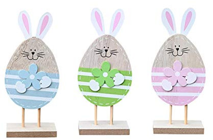 Super Idee Osterdeko - Osterhase Hasen Figur aus Holz zum Hinstellen 3er Set 17 cm Osterhasen Figuren - Frühlingsdeko Osterdeko Geschenk Ostern Frohe Ostern Hase natürlich kleines Geschenk