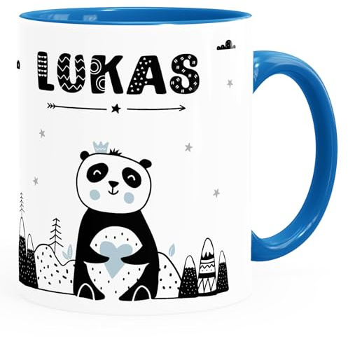 SpecialMe® Kindertasse Panda-Bär Tiere Scandi-Design personalisierte Namenstasse für Kinder Jungen Mädchen Inner-blau Keramik-Tasse
