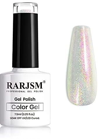 RARJSM Shell Glitter Gel Nail Polish,Pearl Glitter Mermaid Effect Gel Polish,Magic Green Sparkle Shiny Clear Pastel Nail Gel Need Cured With UV Led Nail Lamp 1 Piece 7.5ml Nail Art Manicure (DZ04)