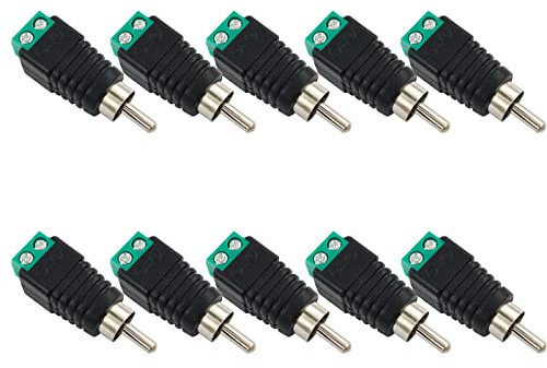 BRIEFCEC Sin Soldadura RCA Adaptador Macho 2 Pin a Altavoz de Subgraves para Vídeo, Audio, Resorte, Tipo de Presión, CCTV Balun (10 Piezas, Verde)