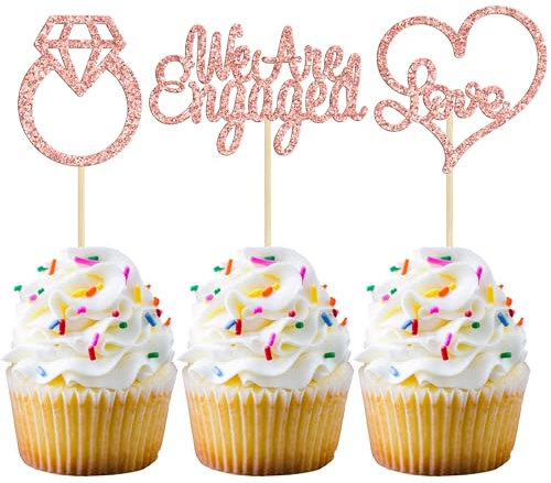 Gyufise Rose Gold Glitter We're Engaged Cupcake Topper Glitter Hochzeit Verlobung Diamant Liebe Cupcake Picks Brautparty Mottoparty Kuchen Dekorationen Zubehör Rose Gold