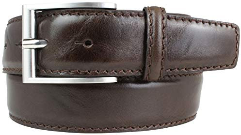 BELTINGER Gürtel mit Edelstahl-Gürtelschnalle aus Vollrindleder mit Naht 4 cm | Ledergürtel für Damen Herren 40mm | Bombierter Jeans-Gürtel | Braun 110cm