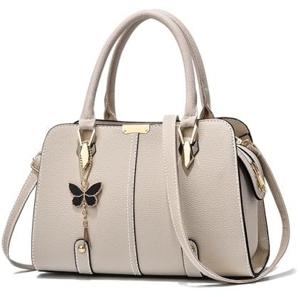 FANDARE Damen Handtasche Tote Beutel PU-Leder Umhängetaschen Schultertasche Wasserdicht Henkeltaschen für Reisen Einkaufen Arbeiten Weiß