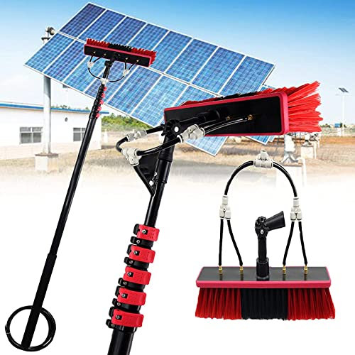 YEITH Kit Lavavetri Telescopica, Spazzola Acqua Pulizia Pannelli Fotovoltaici, Water Broom Spazzolone Telescopico, Asta di Pulizia per Vetri a Scomparsa,10.8m/36FT