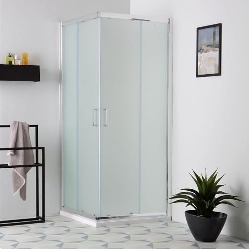 Kiamami Valentina - Cabine de douche 90x90 cm porte coulissante et verre dépoli | Giada