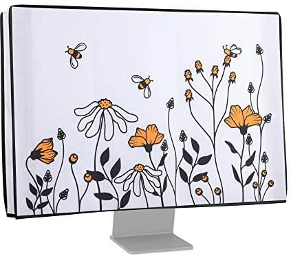 kwmobile Housse écran ordinateur compatible avec 24-26 moniteur - Protection d'écran PC - noir-orange-blanc