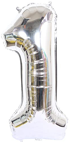 D2D | Party Balloon Zahl 1 XL in Silber - Größe 80 cm - Folienballon - Zahlenballon - Geburtstagsdeko - Helium Ballon
