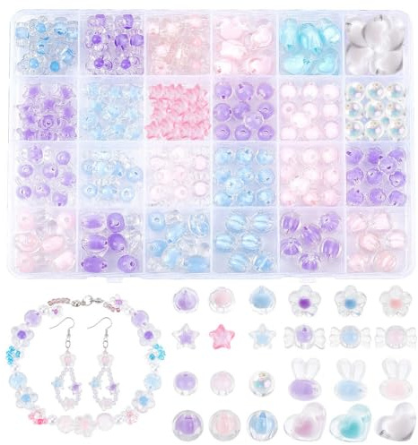 PandaHall 195 Stück Acryl-Abstandsperlen 8 Stile Bead-In-Perle-Abstandsperlen 3 Farben Lose Lampwork-Perlen Transparente Bastelperlen Für Haarzöpfe Schlüsselband Armband Halskette Schmuckherstellung
