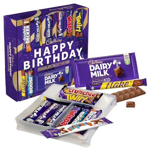 Cadbury Happy Birthday Double Layered Chocolate Selection Box. Includes 11 Full-Sized Bars; Dairy Milk, Flake, Cruchie, Twirl, Double Decker and more!