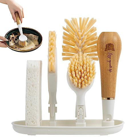 Set di spazzole per piatti, spugna da cucina a tre teste, rotazione di 360 gradi, gadget per la pulizia della cucina per pentole, padelle, angoli, bottiglie, piattini