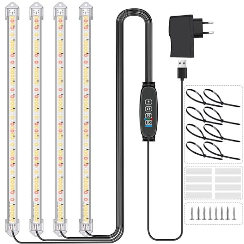 4 Stäbe Pflanzenlichtstreifen, Pflanzenleuchten für Zimmerpflanzen, Vollspektrum Sonnenlicht Wachstumslampe mit Auto On/Off 3/9/12H Timer, 10 dimmbare Stufen grow lampe