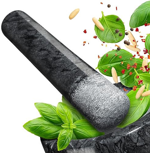 madeco Mortero de mármol de 16 cm, color negro, pulido, para mortero, mármol, sin mortero, especias, hierbas, nueces