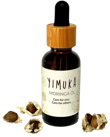 YIMUKA 100% Reines Moringa Öl 30ml - Veganes Hautpflegeöl - Unraffiniert & Nachhaltig - Perfekte Feuchtigkeitspflege - Bio, Fair & sozial in Braunglas mit Bambus-Pipette