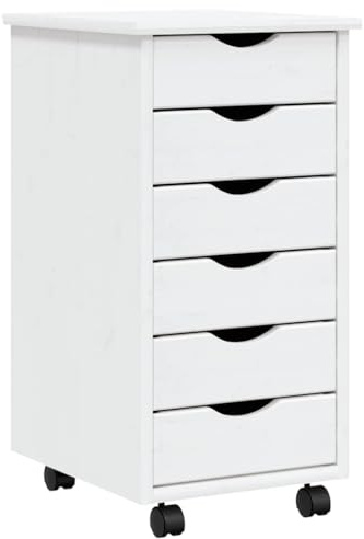 vidaXL Rollschrank, Rollcontainer mit 6 Schubladen, Kommode Schubladenschrank mit Rollen, Büroschrank Aktenschrank Rollwagen, Weiß Massivholz Kiefer
