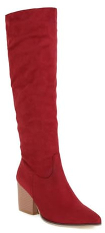 bbruriy Botas Altas hasta la Rodilla de Ante para Mujer, Botas largas elásticas con Cremallera Lateral, Puntera Puntiaguda, tacón de Bloque Grueso, Zapatos de Vestir para otoño e Invierno,Rojo,40