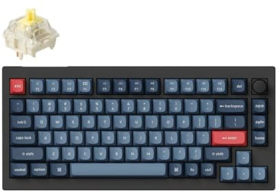 Keychron V1 MAX Kabellose Mechanische Tastatur, 75% Layout QMK/VIA programmierbar mit Hot-Swappable Gateron Jupiter Banana Switch, kompatibel mit Mac Windows Linux – Knob Version (ANSI/US)