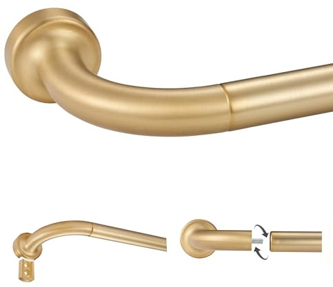 Warm Gold Disc Curtain Rods, 48-84 Inches Window Curtain Rod,Adjustable Room Darkening Drapery Rod with Aluminum Finials and Brackets,Wrap Around Design