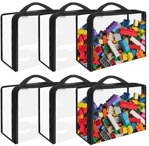 AIHSUMC 6 Stück Spielzeug Aufbewahrungstasche - Transparente wasserdichte PVC Organizer mit Reißverschluss und Griffen für Blöcke und Kinderbücher