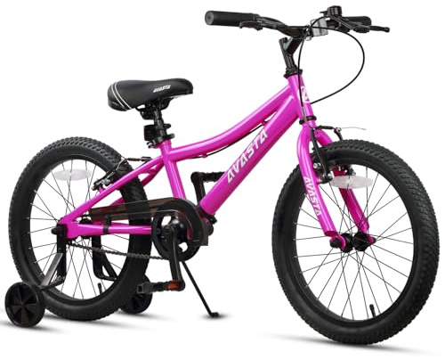 AVASTA Bicicleta Infantil de 18 Pulgadas para niños y niñas de 5, 6, 7 y 8 años, con Doble Freno de Mano, Caballete y Asiento Ajustable, Rosa