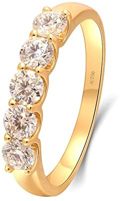 Lieson Ehering Damen, Freundschaftsringe Gold 585 14K Einfach Rund Laborgezüchteter Diamant mit 0.1ct Hochzeit Ring Gelbgold Große 48 (15.3)