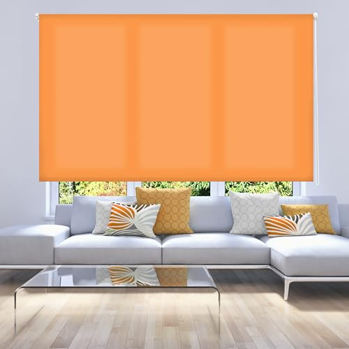 ECOMMERC3 Smooth Translucent Roller Blind, 120 x 175 cm, Fabric Size 117 x 170 cm, Easy Installation on Wall or Ceiling - Orange Curtain