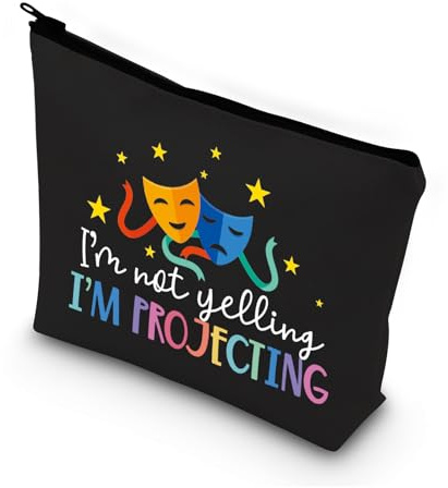 PLITI Theatre Makeup Bag Drama Theater Lover Gift Comedy Tragedy Masks Cosmetic Bag I'm Not Yelling I'm Projecting Drama Acting Travel Pouch (Yelling projecting blU)