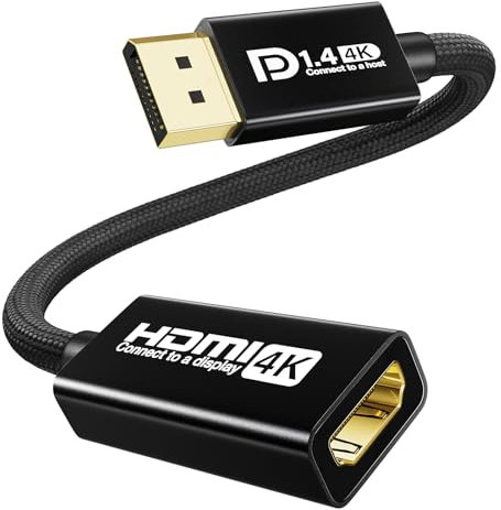 Active DisplayPort to HDMI Adapter, DP 1.4 to HDMI 2.1 Cable Supports 4K@120Hz 4K@60Hz 2K@144Hz 2K@60Hz 1080P HDR HDCP 2.2, Uni-Directional DP Male to HDMI Famale Connector for HP Dell AMD NVIDIA PC