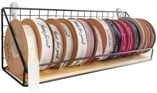 Schleifenband Halter An der Wand montierter Spulenhalter, Aufbewahrungsorganisator für Mini-Gitterbänder für Basteln von Netzbändern/Klebebändern/Verpacken von Bastelgeschenken/Drahtspulen, Präsentati