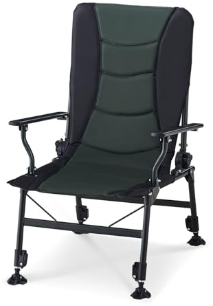 LEMROE Professional Foldable Fishing Chair Reclining Camping Chair, Outdoor Heavy Duty 175° Padded Seat Hard Arm Chair, Patio Hiking/Beach/Picnic Chairs (Green-1)