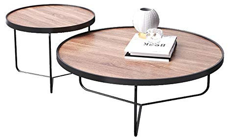 EPOTRDCV Couchtisch, runder Couchtisch, 2er-Set, Beistelltisch, Industrieller Satztisch, Teetisch, Nachttisch mit Metallständer
