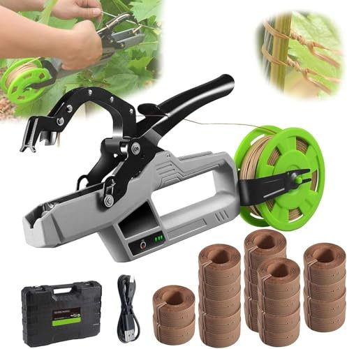 Electric Vineyard Tape Tool Plant Tying Machine - Commercial Branch Tying Set with 45mm Binding Diameter - Includes Kraft Cable Ties - for Garden Vegetable Grape Cucumber Pepper