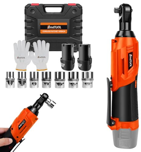 Royalswill Elektrische Ratschenschlüssel Set, 12V Akku Ratschenschlüssel 40Nm Drehmoment, 3/8 Kabellose Ratsche mit 2 Akkus und Ladegerät, LED-Licht, 7 Stecknüsse