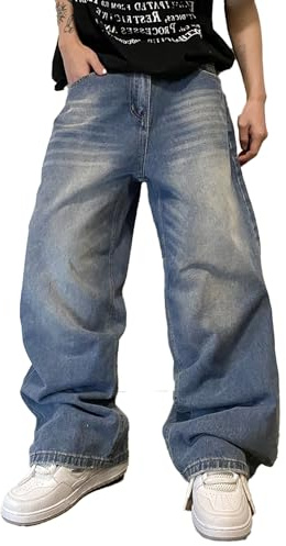 Zewool Mens Hip Hop Baggy Jeans Wide Leg Skater Jeans Casual Loose Denim Pants Y2k Skateboard Streetwear