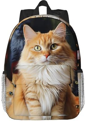 MISTRARA Rucksack mit Katzenmotiv, 38,1 cm, leicht, Laptop-Rucksack, Wanderrucksack, Sportrucksack, Schwarz , One size