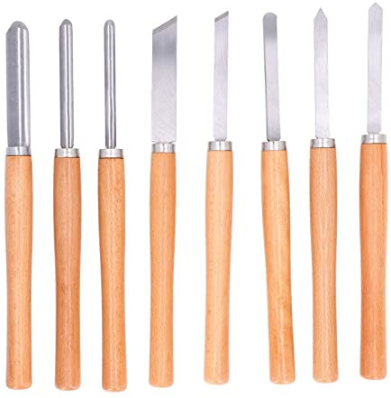 ZAWELIYO Ensemble D'outils de Tournage de Tour 8 Pièces, Tête en Acier au Manganèse, Manche en Hêtre, Kit de Burins avec Boîte de Rangement pour les Amateurs de Travail du Bois