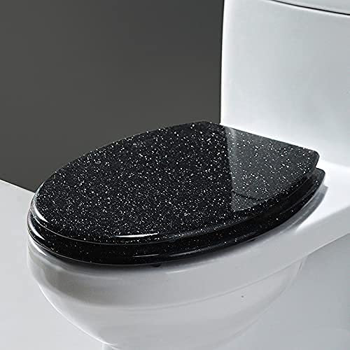 Glitter Resin Toilet Seat with Universal Fit and Slow Close Feature Easy to Install and Clean Black
