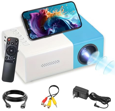 YG300 Mini Projector,Full HD 1080P Low Noise Portable Movie Projector for Home Theater,Video Projector Compatible with Laptop/DVD/Phone/HDMI/USB Drive/Games/PC/Audio,indoor outdoor (Blue White)