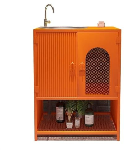 HADECOLL Mobile lavabo per Lavanderia Indipendente Mobile lavabo per Bagno con lavello in Acciaio Inox， mobiletto portaoggetti in Stile Industriale con Ante e Ripiani，Orange