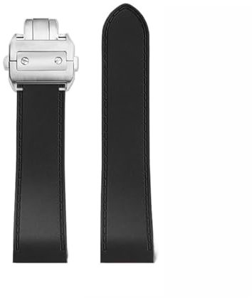 TROGPYXG 23 mm 25 m, kompatibel mit Cartier Santos100 Santos Silikon-Uhrenarmband aus Gummi, Santos 100, Metallschnalle, Armband for Herren, Schwarz, Blau, weiches Armband(Black-Silver,25mm)