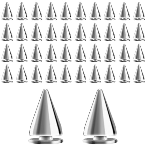 Tabanzhe 100PCS Cone Rivets-Cone Studs Spikes Silver Metal Punk Spikes Leather Nail Head Studs for DIY Crafts Leathercraft Clothing Bags Clothes Shoes