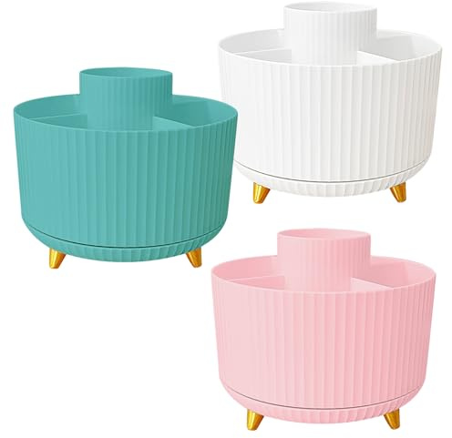 NAMYEUT 3 Stück Kosmetik Organizer Drehbar, 360 Gard Drehbarer Make Up Organizer mit 5 Fächern, Multifunktionaler Schminktisch Organizer für Schlafzimmer, Badezimmer, 15 x 12.5 cm, Weiß/Rosa/Türkis