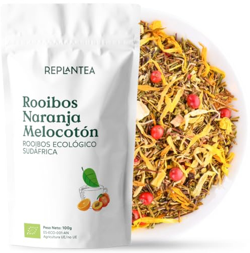 TE ROOIBOS NARANJA MELOCOTÓN 100% Orgánico 100g (50 Tazas) | Rooibos Verde Afrutado Ideal para Ice Tea o Té Frio Sin Teína a Granel REPLANTEA