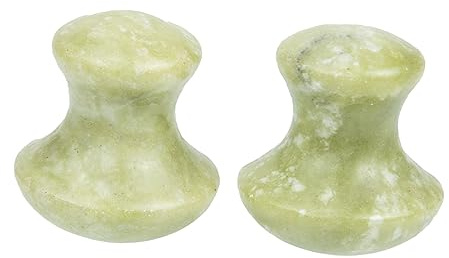COMPUKAS 2 Stück Jade Gesichtsmassagegerät im Pilzförmigen Design Hautroller für Hautentspannung und Nackenmassage Grün Geeignet für Gesichts und Augenpflege
