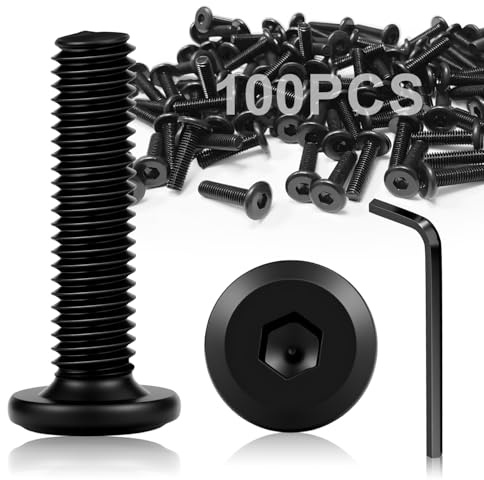 Tornillos M5 de 100 Piezas de Tornillos Cabeza Plana M5x20 mm de Cabeza Hexagonal Negros, Incluye 1 Llaves Allen, Aptos para La Reparación de Electrodomésticos y Proyectos de Carpintería