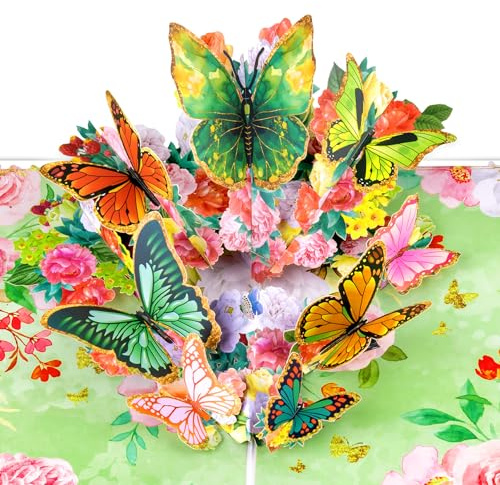 GREETING ART Schmetterling Pop Up Karte, Exquisite Schmetterling Geburtstagskarte mit Umschlag, 3D Pop Up Karte für Frauen Mama Oma Ehefrau Freundin Tochter Schwester Jubiläum Hochzeit Muttertag