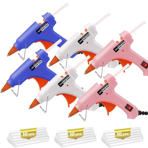 Hot Glue Gun Set with 30 Glue Sticks and Anti-Scalding Nozzles for DIY Crafts, Class Projects, School, Home Repairs & Creative Projects - 6 Pack Multicolors