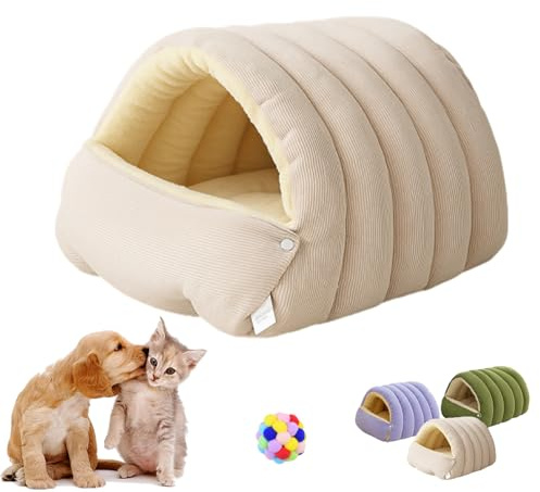Winterhöhle, Gemütliches Monster-Katzenbett, Warme, Gemütliche Plüsch-Haustierhöhle, Weicher, Geschlossener Haustierschlafsack, Katzenbett Aus Cord-Tunnelzelt, Abnehmbar, Waschbar (Beige, S)
